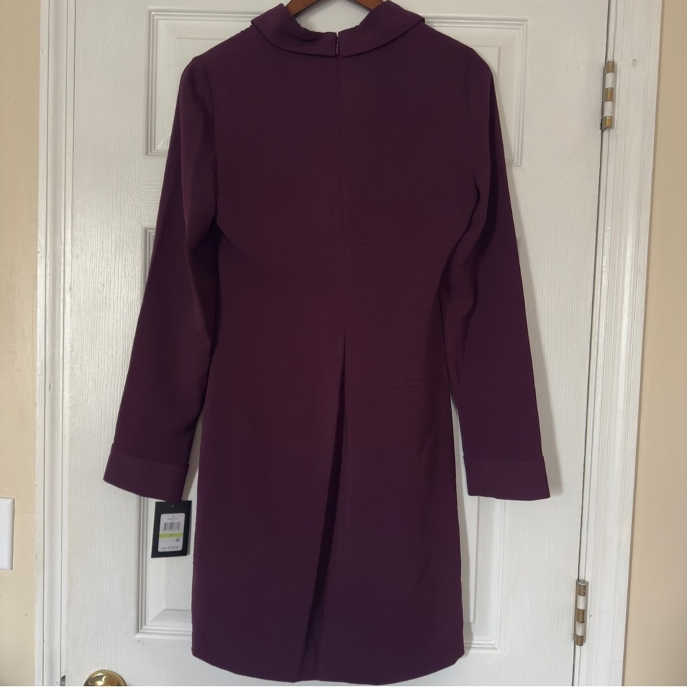 DKNY Long Sleeve Faux Wrap Dress in Raisin Size 4 NWT Cocktail Party Guest - Picture 8 of 8